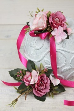 Ручной букет котильон роза, темно-РОЗОВЫЙ КРЕМОВЫЙ