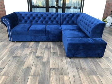 Narożnik Chesterfield z funkcją spania, pikowany