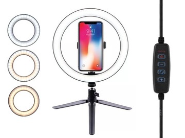 LAMPA PIERŚCIENIOWA SELFIE LED RING 3 TRYBY STATYW