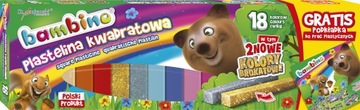 Plastelina BAMBINO kwadratowa 18 KOL + MATA GRATIS