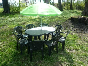 Mały stół OPAL śr 90cm + 4 krzesła ogrodowe max 110kg plastik szary