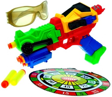PISTOLET ROBOT NA STRZAŁKI Z GĄBKI OKULARY TARCZA