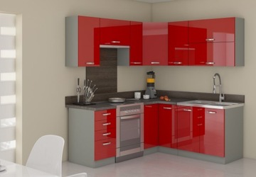 Kuchnia 1,80x1,70 czerwona połysk cichy domyk Rose