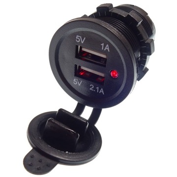 ŁADOWARKA SAMOCHODOWA MONTAŻOWA USB 12V-24V 3.1A DO AUTA CZERWONA LED
