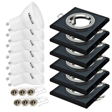6x oprawa halogenowa SZKLANA kw + LED GU10 7,5W