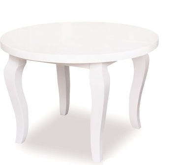 Biały okrągły dębowy stół 110 cm + 50 cm