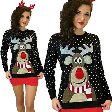 ŚWIĄTECZNE SWETRY Z RENIFEREM NOS 3D CZARNY R M 38