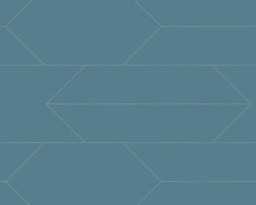 TAPETA TURKUSOWA GEOMETRYCZNA ZE SREBRNĄ FUGĄ