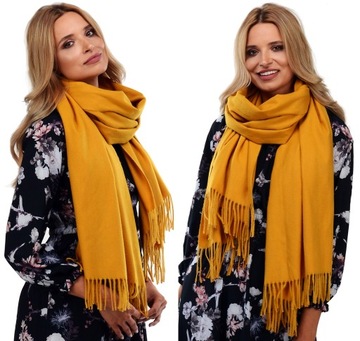 DUŻY GŁADKI KASZMIROWY SZAL z frędzlami SZALIK