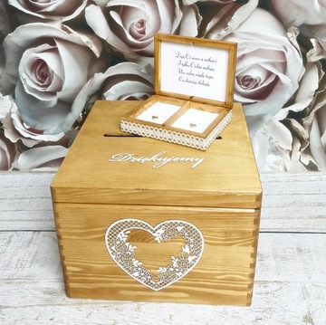 Набор коробочка для конвертов + обручальные кольца из дуба.