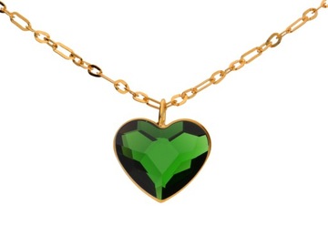 Naszyjnik srebro złoto duże zielone serce kryształ