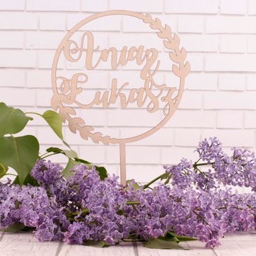 ТОПЕР ДЛЯ СВАДЕБНОГО ТОРТА, ИМЯ ИМЯ СВАДЬБА, КРУГ