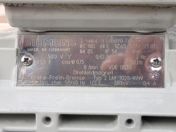 Мотор-редуктор SIEMENS с тормозом ок. 1 кВт, 380 В, 0,42 А.