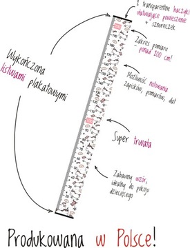 MIARA WZROSTU na ścianę JEDNOROŻCE dziewczynki 2m