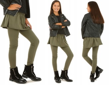 LEGINSY ZE SPÓDNICZKĄ, falbanka - 128 KHAKI