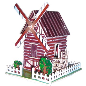WIATRAK MŁYN DREWNIANY DOMEK LALEK kolor PUZZLE 3D