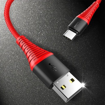 Markowy MOCNY kabel ROCK USB-C TYP-C z KEVLAREM 1m