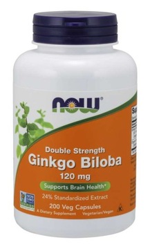 NOW GINKGO BILOBA 120MG 200 VCAPS MIŁORZĄB JAPOŃSKI ELEUTHERO SKUPIENIE