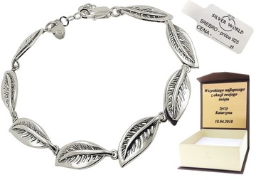 BRANSOLETKA SREBRNA DAMSKA STYLOWE LISTKI + GRAWER GRATIS SREBRO 925