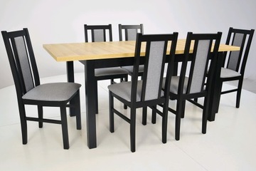 МОДНЫЙ КОМПЛЕКТ ЧЕРНЫЙ/ДУБ Стол плюс 6 стульев ДЕРЕВО