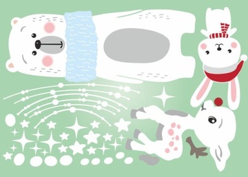 Наклейки на окно мишка Тедди Олени Рождественское стекло 130х100