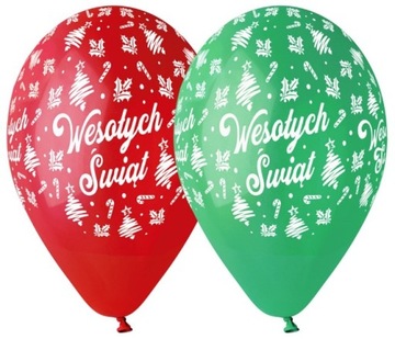 Balony świąteczne WESOŁYCH ŚWIĄT Boże Narodzenie zielony czerwony 5szt