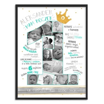 ОДИН ГОД РОЖДЕНИЯ, свидетельство о рождении, постер, фотографии + рамка А3