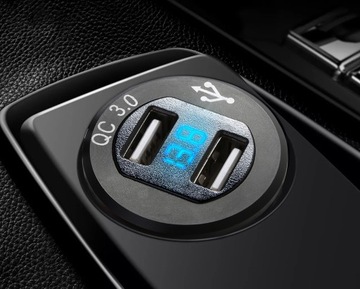 АВТОМОБИЛЬНОЕ ЗАРЯДНОЕ УСТРОЙСТВО 2x USB QC3.0 ВОЛЬТМЕТР 3A ALU