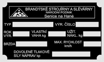 Przyczepa BSS tabliczka znamionowa zastępcza