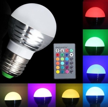 KOLOROWA ŻARÓWKA LED RGB PILOT E27 3W DYSKOTEKOWA