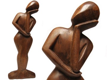 Piękna RZEŹBA Z DREWNA Abstrakcja MYŚLICIEL 30cm Rękodzieło