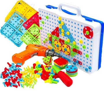 KREATYWNA UKŁADANKA KOLOROWA MOZAIKA PUZZLE 3D KLOCKI + WIERTARKA