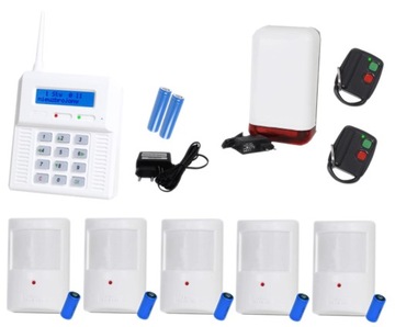 ELMES ALARM BEZPRZEWODOWY 5 CZUJEK PILOTY GSM