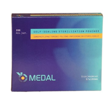 MEDAL Torebki Papierowo-Foliowe do Sterylizacji Autoklaw 57x100 mm 200 szt
