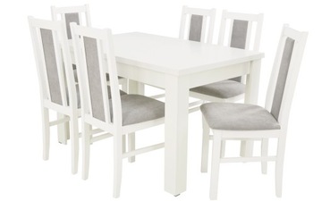 BIały zestaw do salonu stół 80x120x160 i 6 krzeseł