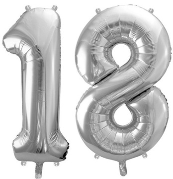 Srebrne balony na 18 urodziny cyfra folia 1m dekor osiemnastka