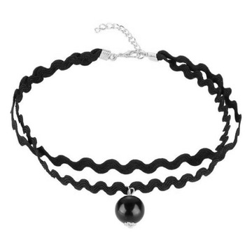 Czarny Choker Naszyjnik Chocker Tasiemka Srebrny