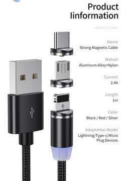 МАГНИТНЫЙ КАБЕЛЬ 3 В 1 ЗАРЯДНОЕ УСТРОЙСТВО ДЛЯ IPHONE MICRO USB C