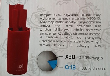 НАБОР КУХОННЫХ НОЖЕЙ В БЛОКЕ КРАСНЫЙ 6 ЭЛЕМЕНТОВ НОЖЕЙ С ТРУБКОЙ