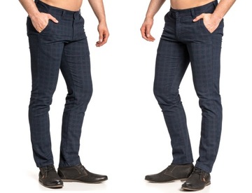 SPODNIE MĘSKIE W KRATĘ VANKEL JEANS 059 -96cm/L32