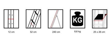 Лестница односторонняя с перилами и полкой, 362 см.
