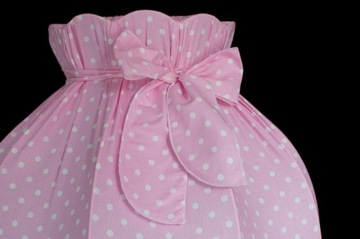 Abażur z kokardą bawełna RÓŻOWY BIAŁE GROCHY 51cm