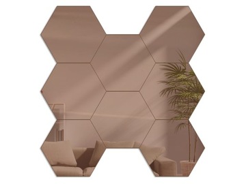 LUSTRO HEXAGON BROWN 8 SZTUK DEKORACYJNE AKRYLOWE