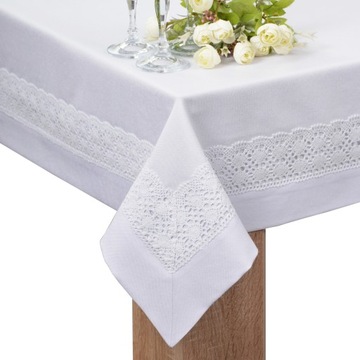 plamoodporny obrus z koronką SEWILLA 280x140 biały