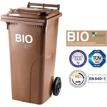 Kubeł Kosz Na Odpady BIO Brązowy ATEST PZH 120L