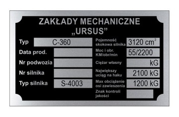 TABLICZKA ZNAMIONOWA URSUS C 360 C360