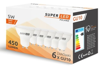 6 светодиодных ламп GU10 5 Вт SuperLED 475 лм 45 Вт