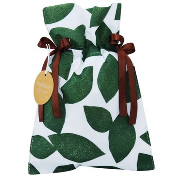 TORBA PREZENTOWA WOREK PREZENTOWY LISTKI 30x45CM BIAŁO-ZIELONY
