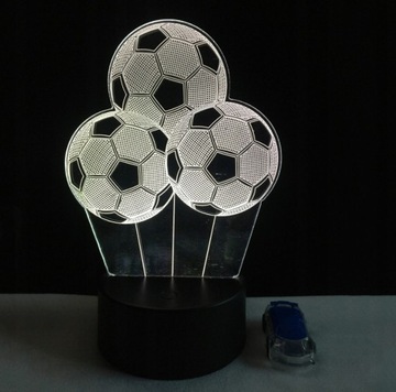 LAMPKA NOCNA 3D LED 3X PIŁKA NOŻNA PREZENT + PILOT