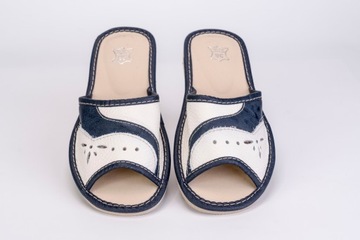 ТАПОЧКИ ЖЕНСКИЕ КОЖАНЫЕ ОТКРЫТЫЕ ТАПОЧКИ бело-темно-синие размер 40